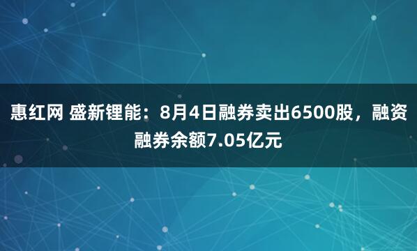 惠红网 盛新锂能：8月4日融券卖出6500股，融资融券余额7.05亿元